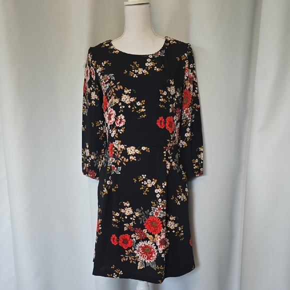 Nicole Miller Black Dress with Red Floral Design - Picture 1 of 5